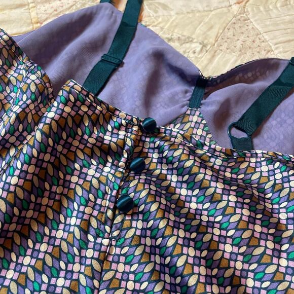 gap vintage y2k 100% silk retro pink green blue fish scale mermaid top medium - Picture 6 of 8